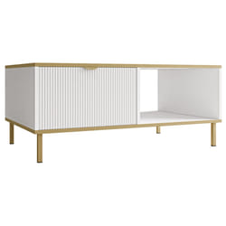 Hope - Table Basse 100 Cm - 1 Tiroir Et 1 Niche - Blanc / Doré
