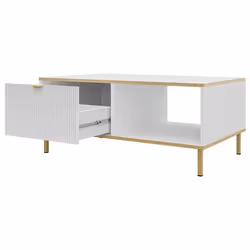 Hope - Table Basse 100 Cm - 1 Tiroir Et 1 Niche - Blanc / Doré - Vue supplémentaire 2