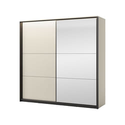 Kimi - Armoire - 2 Portes Coulissantes - Led Et Miroir Inclus - 220x221 Cm - Beige
