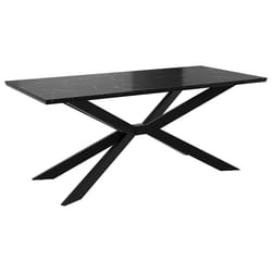 Casey - Table À Manger - Plateau Effet Marbre - Pieds En Métal - 4 À 8 Personnes - Noir