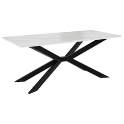 Casey - Table À Manger - Plateau Effet Marbre - Pieds En Métal - 4 À 8 Personnes - Blanc / Noir