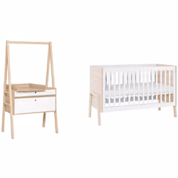 Lit bébé 60x120 et Commode à langer évolutive Vox Spot - Blanc Marque: Vox Fabrication européenne Matériaux: Pin massif et mé ...