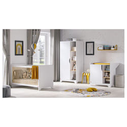 VOX - Chambre complète lit bébé - commode à langer - armoire 1 porte Leaf Blanc et bois