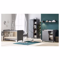 Chambre complète lit bébé - commode à langer - armoire 1 porte Vox Leaf Gris et bois Marque: Vox Fabrication européenne Matér ...