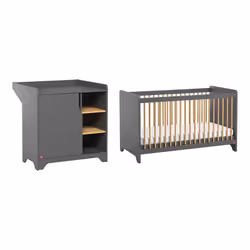 Lit bébé et commode à langer Vox Leaf Gris et bois Marque: Vox Fabrication européenne Matériaux : Mélaminé haut de gamme Lit  ...