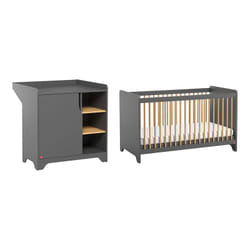 VOX - Lit bébé et commode à langer Leaf Gris et bois