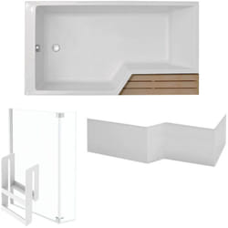 Pack baignoire bain douche 160 x 90 Jacob Delafon Neo version gauche + pare bain chromé + tablier