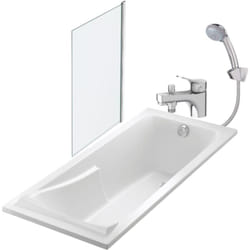 Pack baignoire droite 170 x 70 Jacob Delafon Corvette + mitigeur bain douche & ensemble de douche + pare bain + bonde