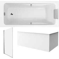 Pack baignoire droite 170 x 70 Jacob Delafon Odéon up + pare bain 1 volet chromé + tablier en angle + vidage