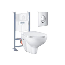 Pack WC suspendu sans bride Bau Ceramic + abattant + plaque chromée + bâti Grohe