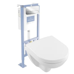 Pack WC suspendu compact sans bride  O.novo + abattant + plaque chromée + bâti