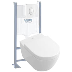 Pack wc suspendu sans bride villeroy et boch Subway 2.0 blanc Alpin + abattant + plaque blanche + bâti Grohe