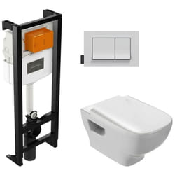 Pack wc suspendu sans bride Struktura + abattant + plaque + bâti - Jacob Delafon