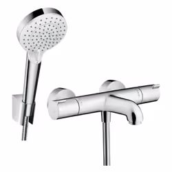 Description générale Ce lot comprend un mitigeur bain douche thermostatique mural 2 trous Hansgrohe 1001 chrome et un pack po ...