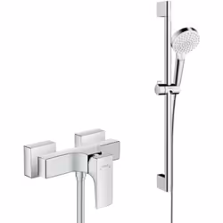 Ce pack contient : Un mitigeur de douche Metropol Une douchette à main 2 jets Crometta Barre de douche Flexible de douche Ava ...