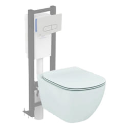 Wc suspendu Ideal Standard Tesi avec abattant, bâti autoportant gain de place Porcher éco certifié nf + Plaque Oleas Blanche