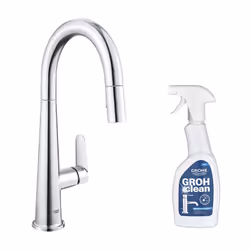 Avantages du robinet de cuisine avec douchette GROHE StarLight : Grâce à sa finition chromée, ce robinet conserve un éclat lu ...