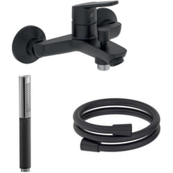 Douchette stick Shift Ellipse noir et chrome avec mitigeur bain douche et flexible lisse anti-torsion Noir