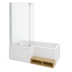 Baignoire bain douche  Neo 180 x 90 gauche + pare bain + tablier + étagère