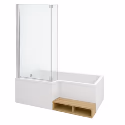 Baignoire bain douche Neo + étagère + pare bain 150 x 80, version gauche