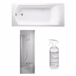 Baignoire droite Ove 170 x 70 cm, bonde excentré + pare bain chrome + nettoyant