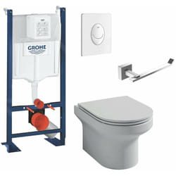 Pack WC suspendu sans bride Elite + Bâti support RapidSL + plaque blanc + Porte-rouleau carré