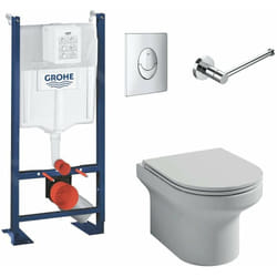 Pack WC suspendu sans bride Jacob Delafon  Elite + Bâti support wc Grohe + plaque de commande chromé