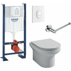 Duravit - Pack wc suspendu Jacob Delafon sans bride Elite, abattant extraplat fermeture douce, Blanc + Bâti support wc Grohe Rapid sl Project 1.13 m