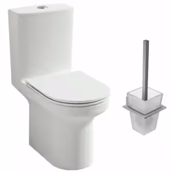 Inodoro de pie sin borde JACOB DELAFON Pack Elite blanco con asiento extraplano amortiguado con moderno escobillero