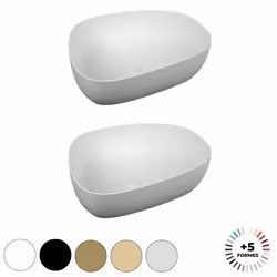 Lavabo double vasque à poser Outline, asymétrique - blanc brillant Haut de gamme