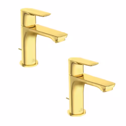 Lot de deux mitigeurs lavabo Connect Air avec tirette et vidage Or