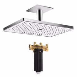 Douche de tête 460 3jet avec raccord plafond blanc/chromé + Corps d'encastrement pour douche de tête avec raccord plafond