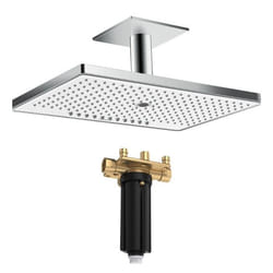 Douche de tête 460 3jet avec raccord plafond blanc/chromé  + Corps d'encastrement pour douche de tête avec raccord plafond