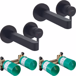 Lot de 2 mitigeurs lavabo mural Finoris 165 mm + bonde à écoulement libre Noir mat + Corps encastré