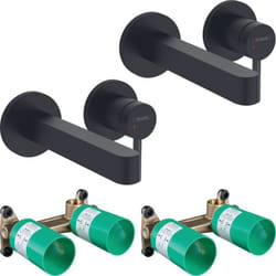 Lot de 2 mitigeurs lavabo mural Finoris 165 mm + bonde à écoulement libre Noir mat + Corps encastré