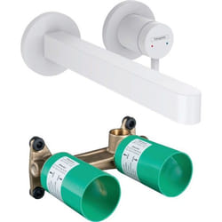 Mitigeur lavabo mural Finoris 255 mm + bonde à écoulement libre Blanc mat + Corps encastré