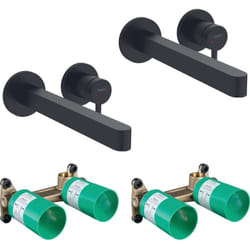 Lot de 2 mitigeurs lavabo mural Hansgrohe Finoris 255 mm + bonde à écoulement libre Noir mat + Corps encastré