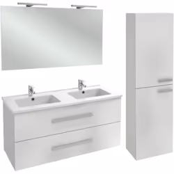Avantages du lot meuble double vasque JACOB DELAFON Ola Up avec miroir et spot Espace : Grande capacité de rangement dans vot ...