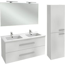 Jacob Delafon - Meuble double vasque 120 cm Ola Up blanc brillant + colonne + miroir et spots