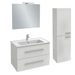 Pack meuble vasque 80 cm Ola up blanc + colonne + miroir + spot