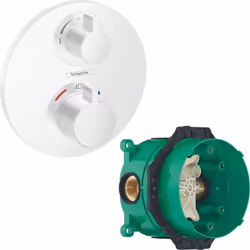 Facade pour mitigeur thermostatique encastré Ecostat S avec robinet d'arrêt et inverseur blanc mat  avec Corps encastré