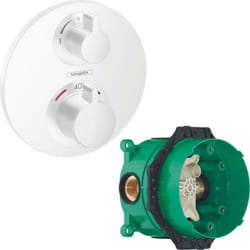 Facade pour mitigeur thermostatique encastré Ecostat S avec robinet d'arrêt et inverseur blanc mat  avec Corps encastré