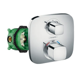 Façade mitigeur thermostatique encastré Hansgrohe EcoStat e chromée avec corps d'encastrement universel iBox