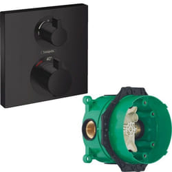 Facade pour mitigeur thermostatique encastré Ecostat Square robinet d'arrêt et inverseur noir mat + Corps encastré