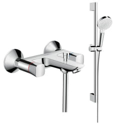 Mélangeur baignoire Logis + pack pommeau de douche Crometta 2 jets + flexible + barre