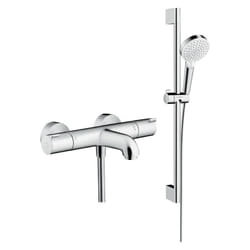 Mitigeur baignoire thermostatique HANSGROHE Ecostat 1001 CL chromé + pack pommeau de douche Crometta 2 jets + flexible + barre