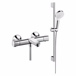 Mitigeur baignoire thermostatique Ecostat Universal chromé + pack pommeau de douche Crometta 2 jets + flexible + barre