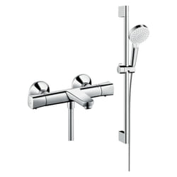 Mitigeur baignoire thermostatique Ecostat Universal chromé + pack pommeau de douche Crometta 2 jets + flexible + barre