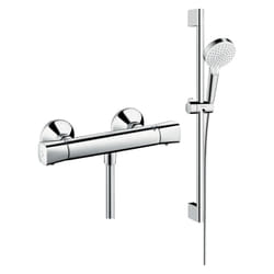 Mitigeur douche thermostatique Hansgrohe Ecostat Universal chromé + pack pommeau de douche Crometta 2 jets + flexible + barre