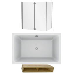 Baignoire bain douche Jacob Delafon Capsule, compacte + pare bain en angle 140 x 90 cm